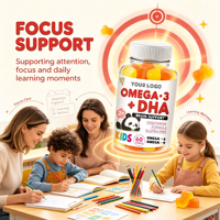 Complément alimentaire quotidien OEM pour enfants, gommes à mâcher à l'oméga 3 DHA au goût de fruits, favorise l'attention, la concentration et l'apprentissage quotidien, 60 unités