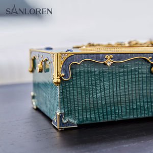Sanloren nhập Lux hiện đại bằng gỗ vàng cạnh lưu trữ Hộp văn phòng Sáng Tạo men kim loại mô hộp caja de panuelos de madera - Product Image 4