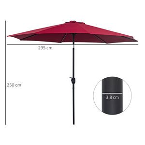 Outsunny Parasol de jardin 3x2.5 m inclinable avec poteau amovible, en métal et polyester rouge foncé - Product Image 3