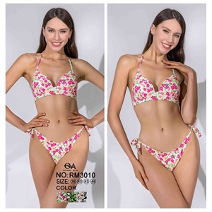 Ensemble bikini floral HDJ pour femme, push-up, contrôle du ventre, maillot de bain à nouer sur les côtés, grande taille, 2 pièces, Spandex Polyester RM3010 - Product Image 3