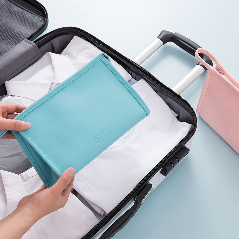 Wholesale Pink PU Leather Waterproof Makeup Bag Folding Cosmetic