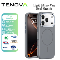 Coque en silicone liquide couleur unie TENOVA avec anneau métallique pour caméra, antichoc, anti-rayures, compatible charge sans fil pour iPhone 17 16 Pro Max