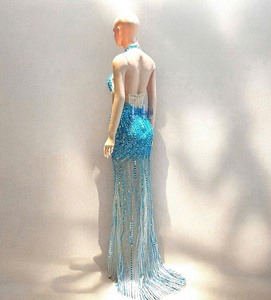 Vestido de Sirena sin Mangas de Lujo para Mujer, Tela de Seda, Pedrería de Alta Gama para Mujer en Vietnam - Product Image 3