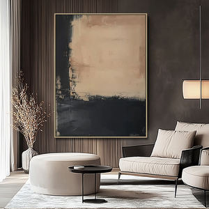 Grande <span class=keywords><strong>peinture</strong></span> <span class=keywords><strong>acrylique</strong></span> abstraite beige et noire Wabi-Sabi peinte à la main sur toile, art mural minimaliste médiéval - Product Image 3