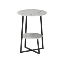 Table d'appoint ronde minimaliste moderne à 2 niveaux (faux marbre et structure en métal noir) pour la maison, le bureau et la salle à manger