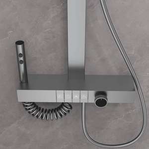 Robinet mural rectangulaire moderne et innovant en laiton gris anthracite avec douchette de massage, poignée unique et cartouche céramique pour hôtel - Product Image 3