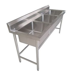Bồn Rửa thương mại 3 ngăn độc lập. Ba bát undermount trong 304 thép không gỉ cho nhà bếp & phục vụ. - Product Image 2