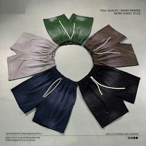 Shorts pour hommes classiques, décontractés, vintage, surdimensionnés, avec logo personnalisé imprimé, en tissu éponge 100% coton 325 g/m², lavés à l'acide - Product Image 5