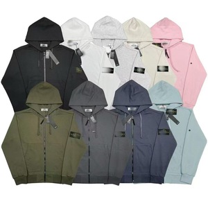Sweat-shirt à <span class=keywords><strong>capuche</strong></span> zippé <span class=keywords><strong>STONE</strong></span>, broderie lettre, couleur unie, unisexe, automne-hiver, tendance île, en tissu éponge, décontracté et ample - Product Image 1