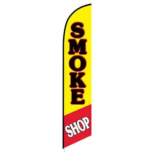 Smoke Shop Flag Sign Feather Banner Swooper Flag Single Side Knitted Polyester Feather Outdoor Advertising Flag