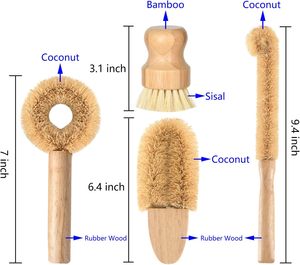 Custom Logo Eco-Friendly Durable Kitchen <b>Scrubbing</b> <b>Brush</b> Set with Bamboo <b>Handle</b> for Dish Bottle Pan Pot Cleaning - Product Image 2
