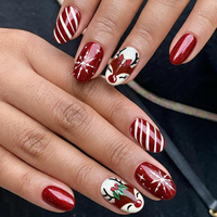 Ongles 3D à presser pour Noël, 24 pièces, gaufrés, faits main, réutilisables, qualité salon, faux ongles brillants, tendance, pour femmes, logo personnalisé