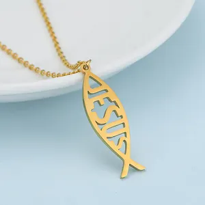 Myshape Jésus Poisson Ichthys Symbole Collier Acier Inoxydable Cadeaux Religieux Amulette de l'Amitié et de l'Amour Bijoux Chrétiens