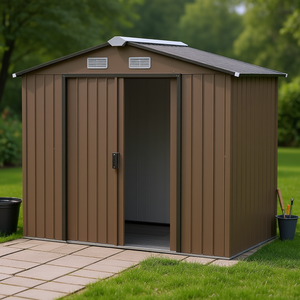 Abri de jardin en métal D0100X350YP 7 x 4 m avec portes coulissantes marron pour rangement extérieur, patio et pelouse - Product Image 2