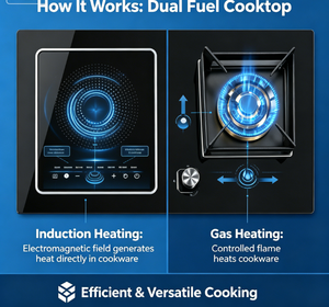 Table de cuisson polyvalente à double alimentation, combinant induction et gaz, pour une cuisson fiable et pratique - Product Image 2