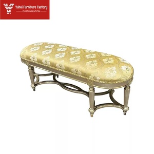 Pied de lit en <span class=keywords><strong>bois</strong></span> massif français, tabouret de canapé luxueux de style palais européen, pied de lit en tissu néoclassique pour chambre à coucher - Product Image 5