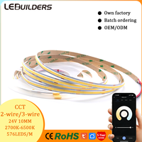 Bande lumineuse LED COB sans points CCT 10MM 576 LED 24V CE RoHS pour personnalisation de la couleur, cuivre réglable, garantie 5 ans, LED intelligente flexible