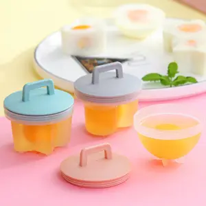 4 Pcs/Set Cute Plastic Kitchen Egg Cooking Tools Mold Shaper Breakfast Steamed Moulds Egg Boiler With Lid Brush