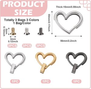 Craftdady Sets Cierres de metal para bolsos con forma de corazón, tipo broche giratorio, herrajes para bolsos de mano - Product Image 2