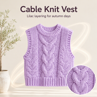 Gilet pull sans manches en tricot torsadé lilas pour petites filles, avec ourlet côtelé, idéal pour l'automne et les superpositions