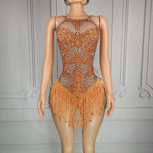 Combinaison courte orange artisanale Ocstrade <span class=keywords><strong>pour</strong></span> <span class=keywords><strong>femme</strong></span>, élégante <span class=keywords><strong>pour</strong></span> les fêtes, sans manches, avec franges en diamant, dos nu, imprimé, combinaison de soirée <span class=keywords><strong>pour</strong></span> <span class=keywords><strong>femme</strong></span> - Product Image 5