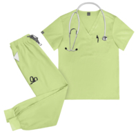 NIAAHINN Ensemble de Blouse Médicale Unisexe Col en V Extensible Multi-Poches Uniforme d'Infirmière Pantalon à Cordon Logo Personnalisé Fabricant Grossiste