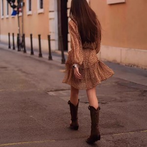 À la mode décontracté robes amples été 2025 femmes rétro à manches longues imprimé fleuri simple boutonnage cravate-taille <span class=keywords><strong>robe</strong></span> - Product Image 2