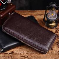 Dompet Panjang Kulit Asli Pria Custom Grosir dengan Ritsleting, Anti RFID, Multifungsi, Kantong Ponsel, untuk Bisnis