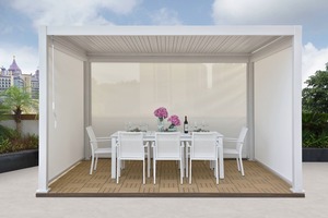 Pergola de jardin bioclimatique Double persiennes Toit électrique manuel Tailles multiples Système d'éclairage à LED résistant aux intempéries - Product Image 3