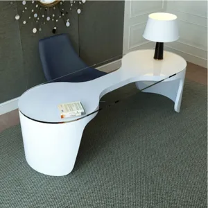2024玻璃桌面白色固体表面底座行政办公桌办公桌，带侧后柜