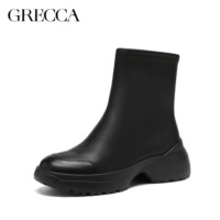 Bottes habillées de luxe en cuir véritable pour femme, à enfiler, noires, avec talon épais de 5 cm, confortables, pour l'automne et l'hiver