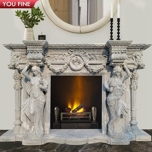 YOUFINE Statuette de Caryatide sculptée à la main en marbre beige pour <span class=keywords><strong>cheminée</strong></span>, cadre de foyer pour la décoration de villa - Product Image 4