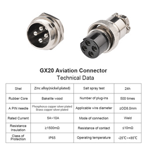 ปลั๊กขั้วต่อการบินแบบปีกคู่ติดผนังสำหรับโรงงาน GX20ช่องเสียบปลั๊กแบบแผงจัดส่ง2-10แกนทองเหลืองสำหรับการบินและอวกาศ - Product Image 2