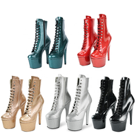 Sandales à plateforme noires à lacets de 17 cm (7 pouces) à talon fin, sexy, pour soirée, club, fétichisme, talon très haut, pour défilé de mode, danse exotique sur barre