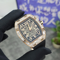Montre mécanique pour homme personnalisée 6701 avec boîtier incrusté de diamants, cadran squelette entièrement fonctionnel, calendrier, pour affaires et banquets