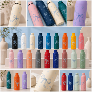 Custom Coquette Bow Graphic Lettering Stainless Steel Double Wall Vacuum Insulated Leakproof <b>Reusable</b> Water Bottle Office <b>Cup</b> - Product Image 4
