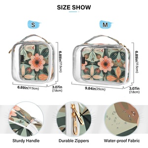 New Arrival Custom Watercolor Flower Transparent Clear PVC <b>Mini</b> Cosmetic Bag Makeup Organizer <b>Pouches</b> 2-pack Travel Toiletry Bag - Product Image 4
