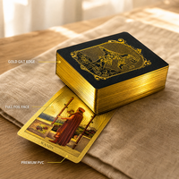 Jeu de cartes Oracle en plastique de haute qualité, impression personnalisée haut de gamme, vente en gros, bords dorés, feuille d'or, cartes de tarot avec guide