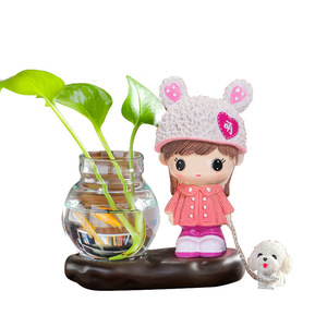 ตุ๊กตาคู่รักน่ารัก แจกันปลูกพืชไฮโดรโปนิกส์ วัสดุเรซิ่นและแก้ว ของตกแต่งบ้าน ตกแต่งทางเข้าบ้าน ของขวัญวันเกิด - Product Image 4