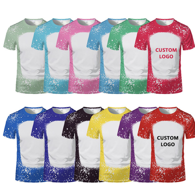 Polyester Sublimation Bleach TShirts Custom Sublimation Heat-transfer Printing logo Blank Unisex Faux Bleached Men's T-shirts