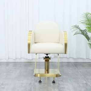 Chaise de coiffure de luxe en acier inoxydable doré, base carrée, moderne, réglable, pivotante, pour la vente - Product Image 4