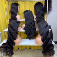 Perruques sans colle de luxe en cheveux humains bruts vietnamiens, double épaisseur, ondulées, avec dentelle frontale, prêtes à porter, pour femmes noires