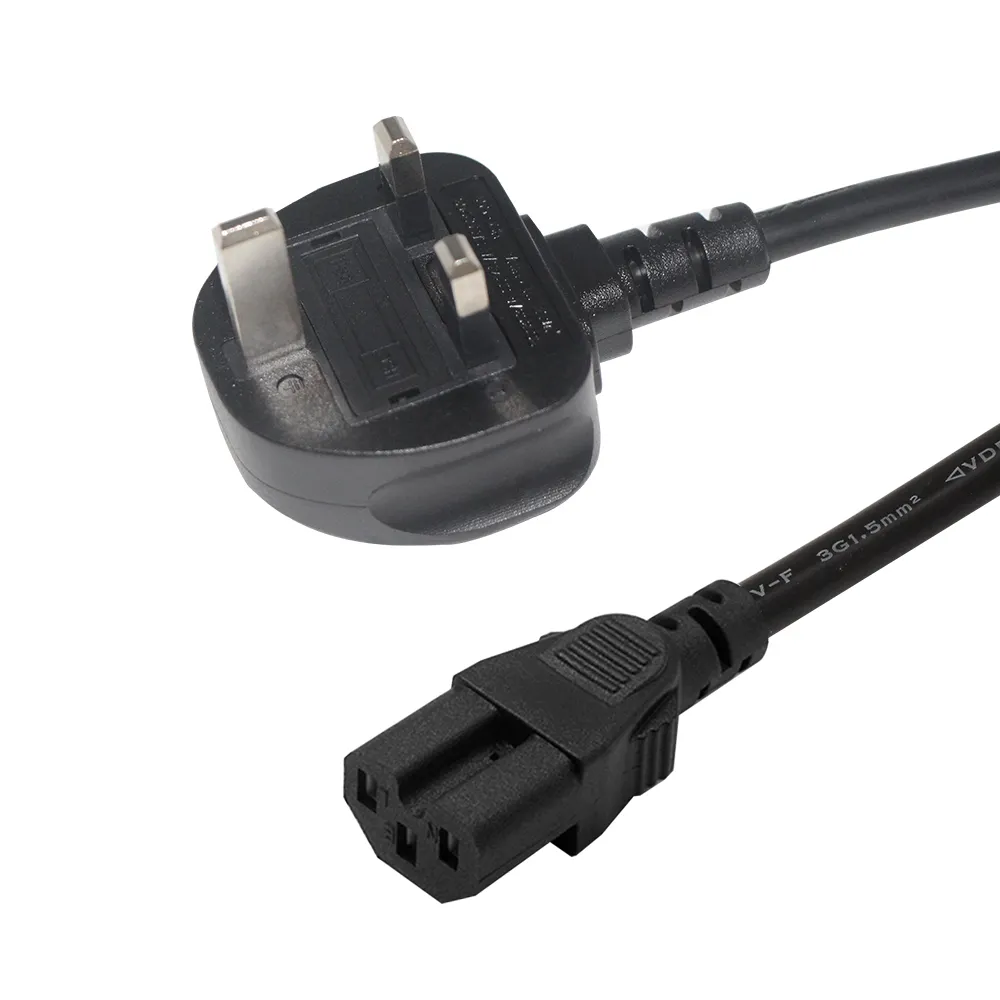 Heavy Duty UK Iec 3 Pin Plug Cabo de Extensão Fornecimento 3 Prong British Power Cable Ac C15 cabo de alimentação