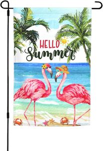 <span class=keywords><strong>Drapeau</strong></span> de jardin tropical hawaïen Hello Summer Flamingo Beach, 30,48x45,72 cm, double face, vertical, décoration de vacances en plein air - Product Image 2