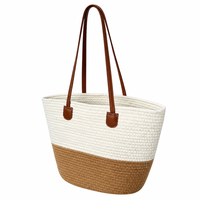 Sac de plage en paille et corde de coton pour femme, grande capacité, sac fourre-tout à bandoulière haut de gamme avec poignée en cuir