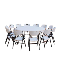 Mesa de Comedor Plegable Redonda de HDPE para 10 Personas, de 6 Pies, para Exteriores, con Diseño Moderno y Tablero de 45/50 mm de Grosor