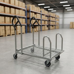Troli Dorong Lipat <span class=keywords><strong>SXE</strong></span>-8 Berkualitas Tinggi untuk Industri, Kapasitas Besar, Platform Jaring, Lapisan Seng, Lapisan Bubuk, Roda PU 5'' - Product Image 4