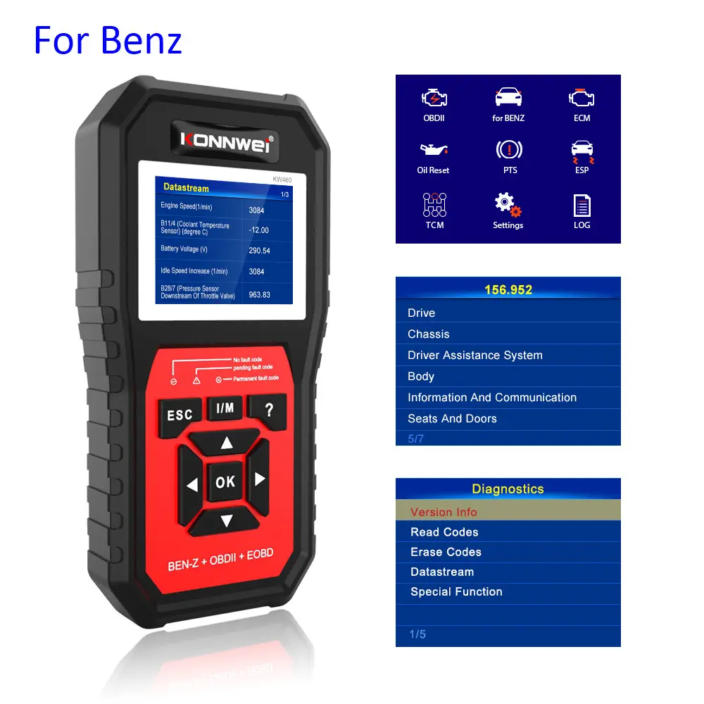 Usine Konnwei kw460 outils de véhicule réinitialisation de l'huile, abs, TPMS, scanner de Diagnostic de Transmission de codage d'injecteur pour voiture Mercedes Benz