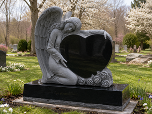 Angel Sculpture Heart Shape Tombstone Monument for Cemetery European Traditional Style <b>Stone</b> Statue - Product Image 5