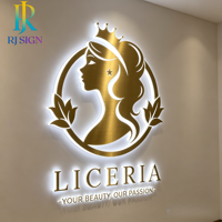 Letrero 3D con Acabado Espejo Dorado Personalizado, Letrero Publicitario Iluminado con LED Retroiluminado, Diseño de Logotipo 3D Personalizado para Marca, Letrero Comercial para Pared